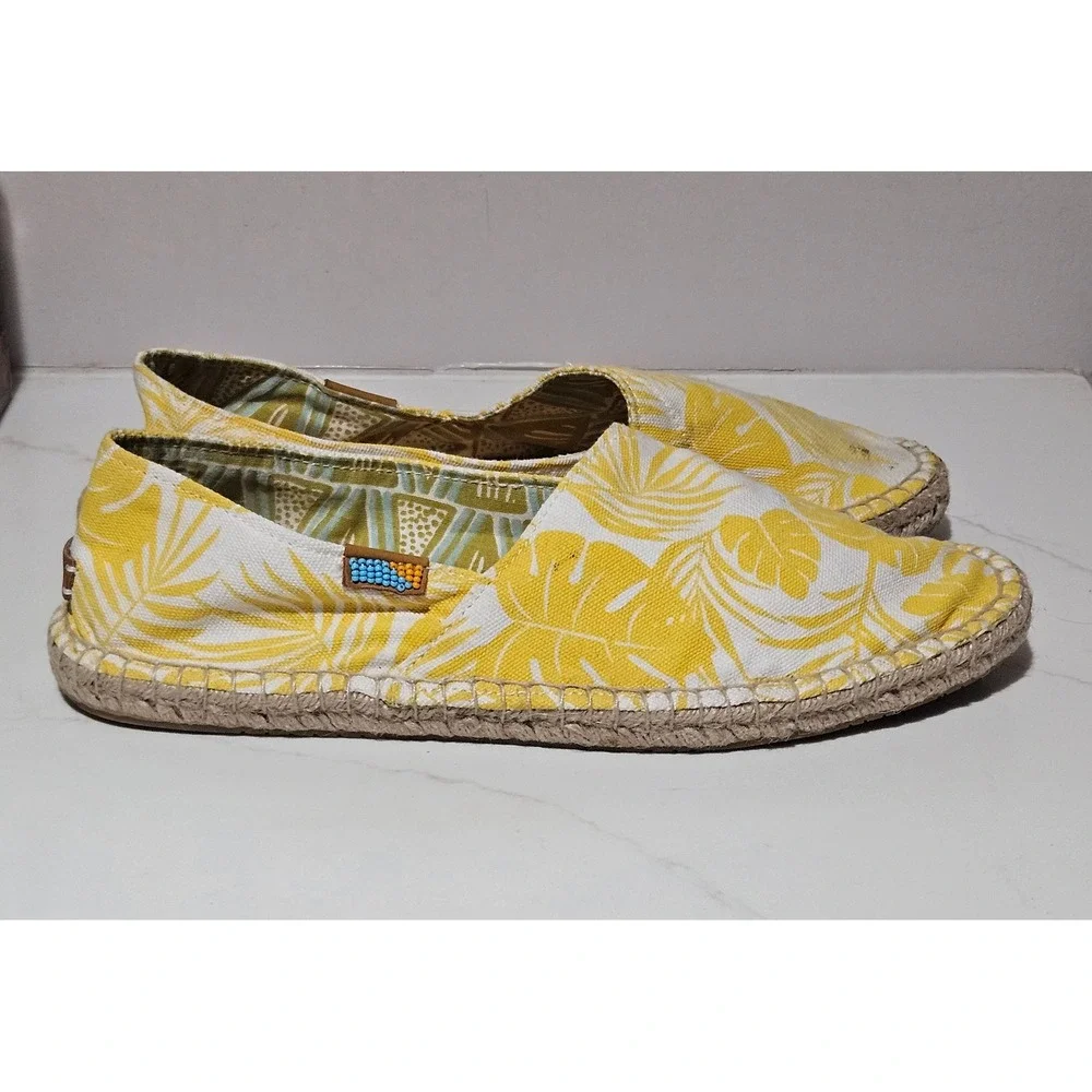Ubuntu Life Mens 11 Yellow Tropical Palm Leaf Canvas Espadrille Slip On Flats